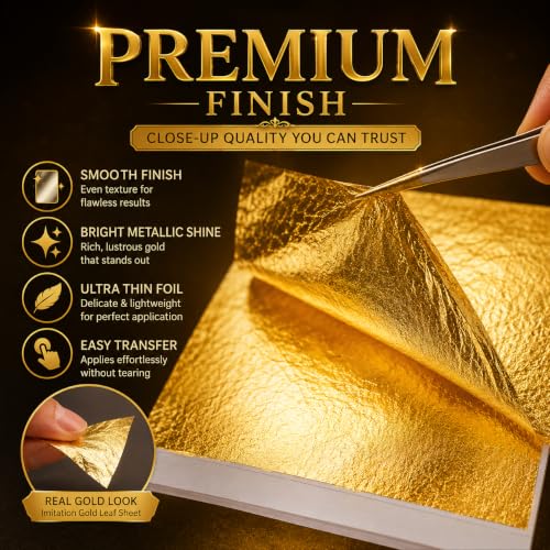 Image of A.K GOLD LEAF 100 Sheets 8x8cm Gold Leaf Sheets Foil Paper for Gilding Crafting DIY Arts Project Crafting Decoration Makeup Spa Art Craft Work (Gold)