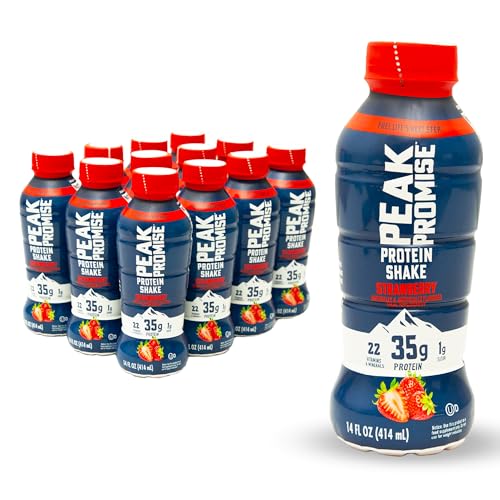 Peak Promise 35g Protein Shake, 14 fl. oz., 12 pack, 22 Vitamins & Minerals, Supports Immune Health - Delivered by Waterpallets (14 fl oz, Strawberry)