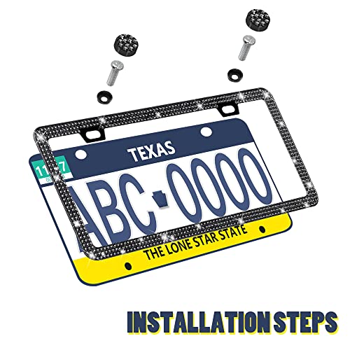 2 Pack Black Bling License Plate Frames For Women, Rhinestone Sparkly License Plate Frames, Diamond Car Accessories (Black) #TOP7
