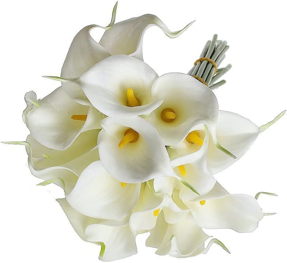 EXCEART Real Touch Artificial Pu Calla Lily Bouquet 13 Inch Bridal Wedding Flower Arrangement Lifelike Faux White Calla Lilies for Home and Party Decoration