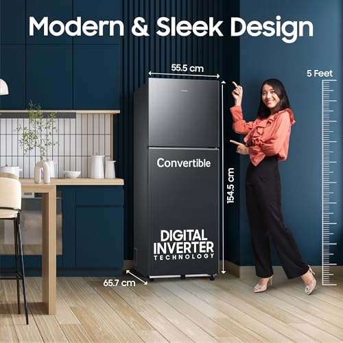 Image of Samsung 236 L, 3 Star, Convertible, Digital Inverter Frost Free Double Door Refrigerator (RT40H28U3FHL, Black DOI, 2026 Model)