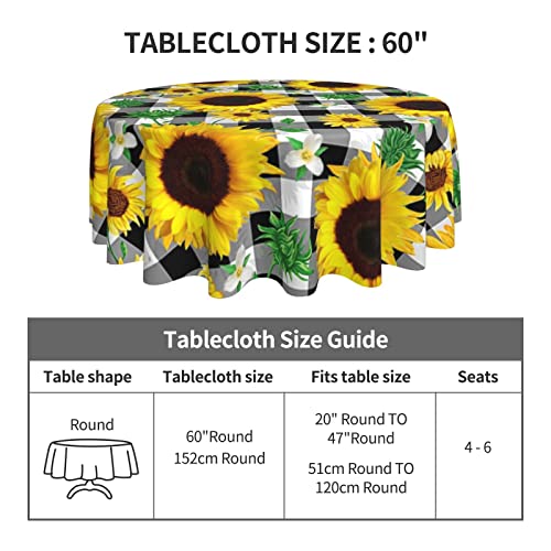 Hhp Fall Tablecloth Round 60 Inch Thanksgiving Autumn Sunflower Waterproof Table Cloth Anti Wrinkle Table Cover For Kitchen Dining Room #TOP3