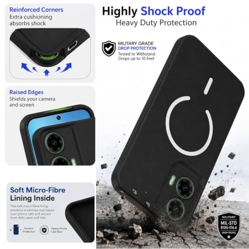 Image of SBMS Silicone Back Cover Case for Motorola Moto G35 5G | Soft Micro-Fibre Lining Inside | Magsafe Print On Back Side Camera Protection Bump | Shockproof Case for Motorola Moto G35 5G (Black)