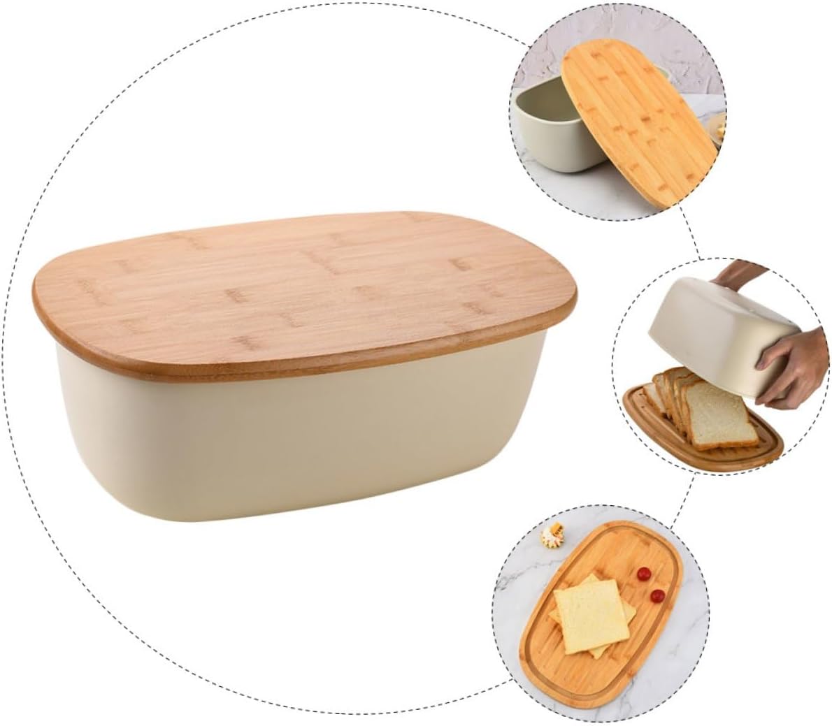 Yardwe Bread Box Bread Container with Oak Lid Oval Multi-function Toast Storage Box Kitchen Countertop Fresh Keeping