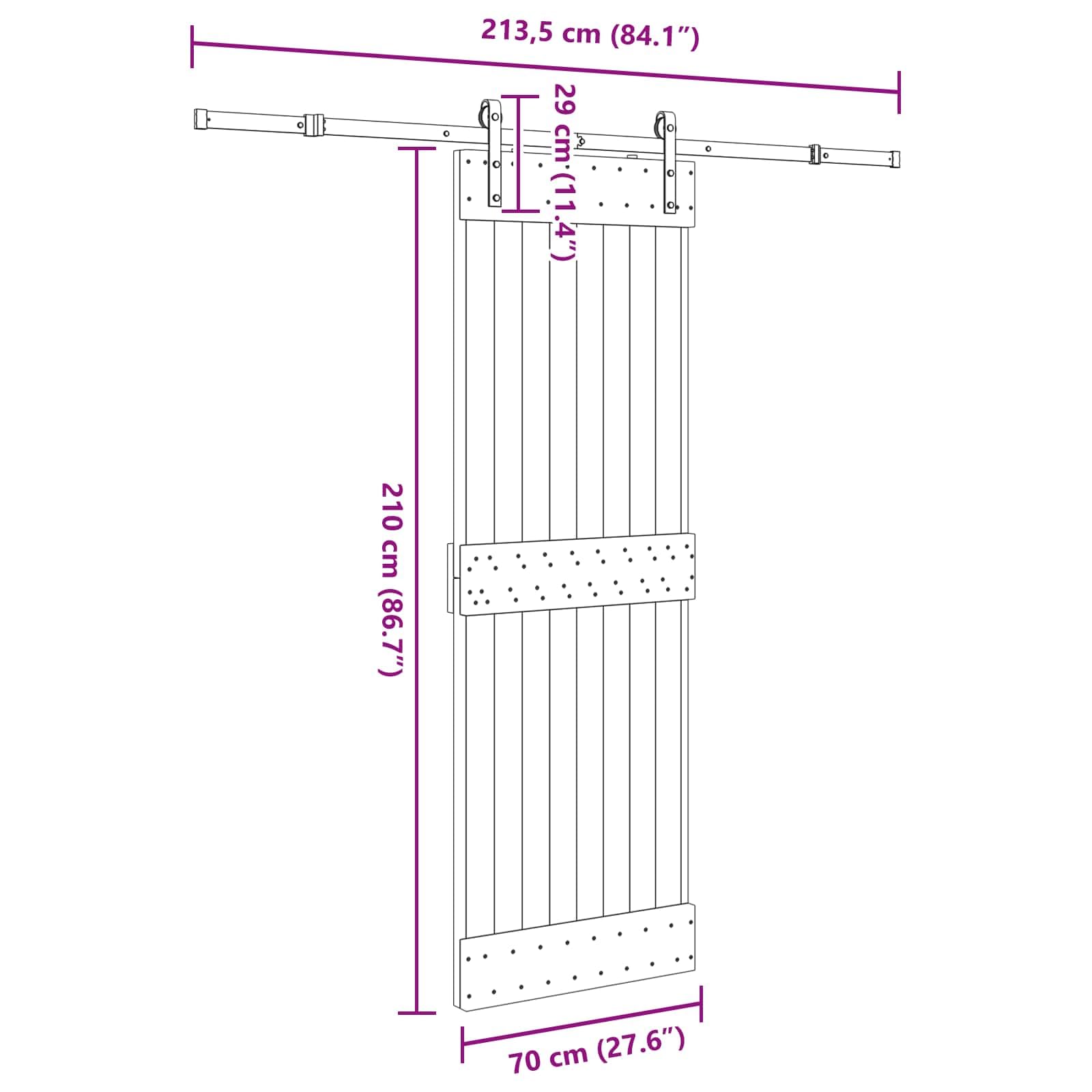 vidaXL Porta scorrevole NARVIK Naturale e Nero 70 x 210 cm (213,5 cm), Traccia Spaziale Efficiente, Hardware Moderna, Porta in Pino, Soluzione Compatta, Scorrimento Elegante