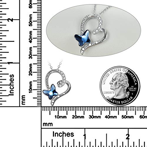 POPLYKE Granddaughter/Grandma/Nana/Daughter/Sister Necklace Gifts for Women 925 Sterling Silver with Blue Butterfly Crystal Heart Necklace, Valentine's Gifts for women3