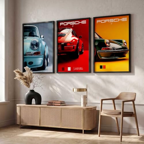 Image of HOTHOUSE Big Porsche 911 Car Framed Posters Gift Items for Boys Room Wall Decoration Bedroom Living Room Office Studio Decor | Car Poster Frame for Wall Decor Set Of 3 Size(19X25 inch)