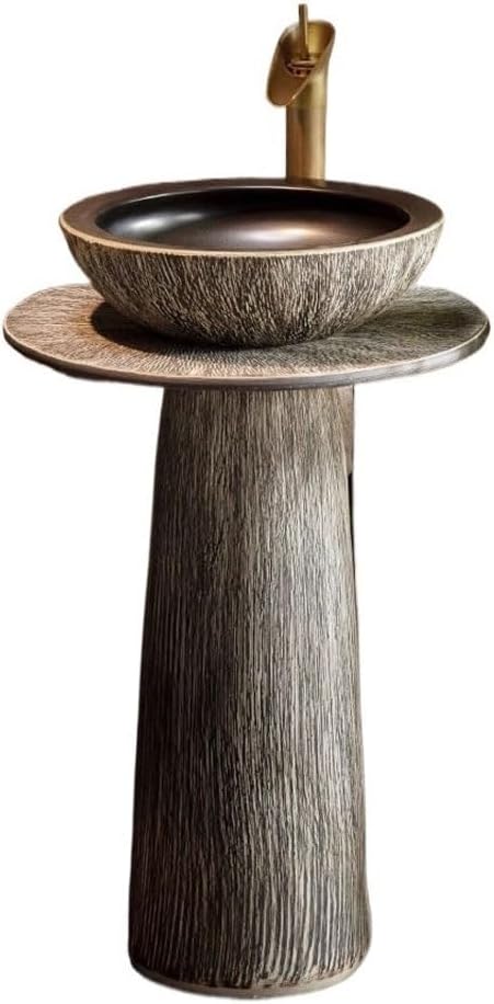 Pedestal Sinks Retro Column Wash Basin Outdoor Courtyard Home Integrated Floor-Standing Balcony Bathroom Sink (A)