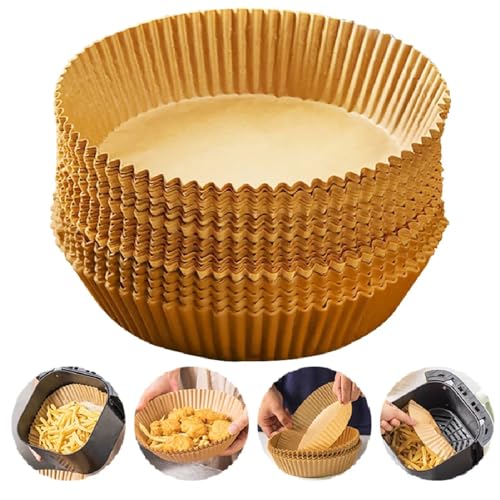 BARAC Papel para Freidora de Aire 2-4,2 L, 100 Piezas 16-20cm Papel de Horno a Prueba de Aceite Impermeable Desechable Antiadherente-Redondo