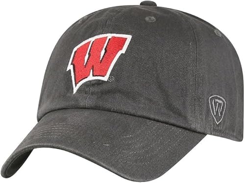 Collegiate Charcoal Team Logo Adjustable Hats (US, Alpha, One Size, Wisconsin)