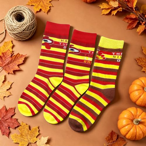 Thanksgiving Turkey Socks Men Women 3 Pairs Striped Cotton Blend Support - image 5