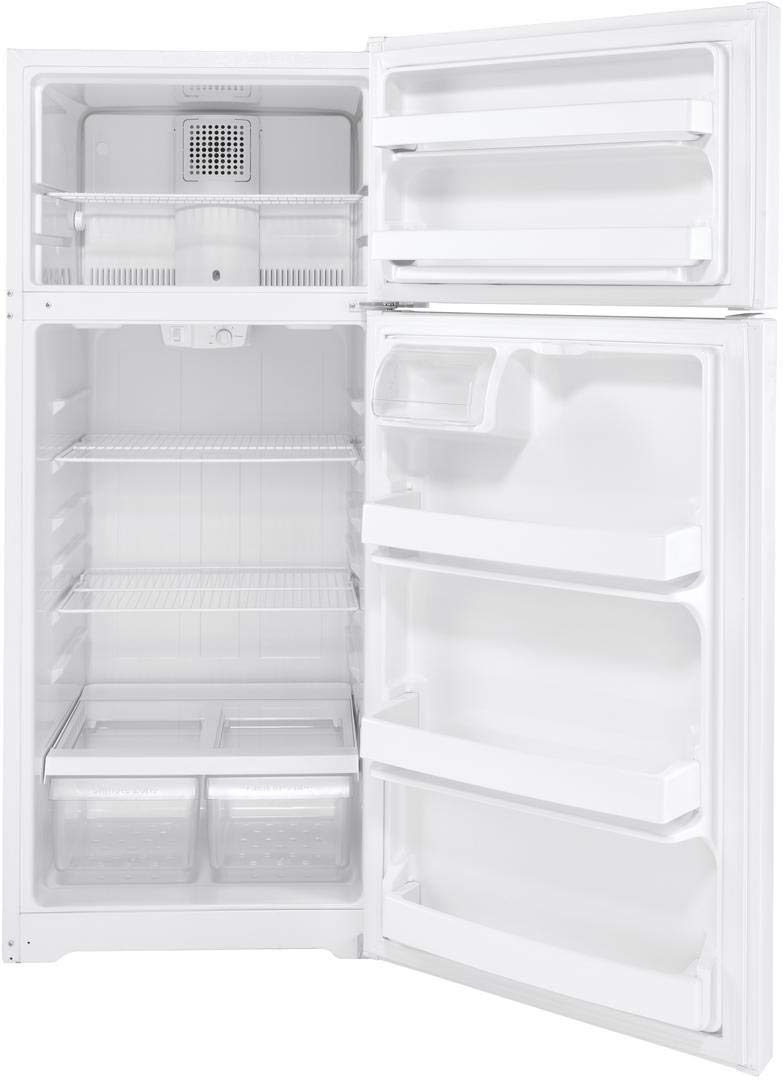 GE GTE18DTNRWW 28" Energy Star Qualified Top Freezer Refrigerator with 17.52 cu. ft. Capacity, LED Lighting, Adjustable Wire Shelves and Upfront Temperature Controls in White on Fridge.com