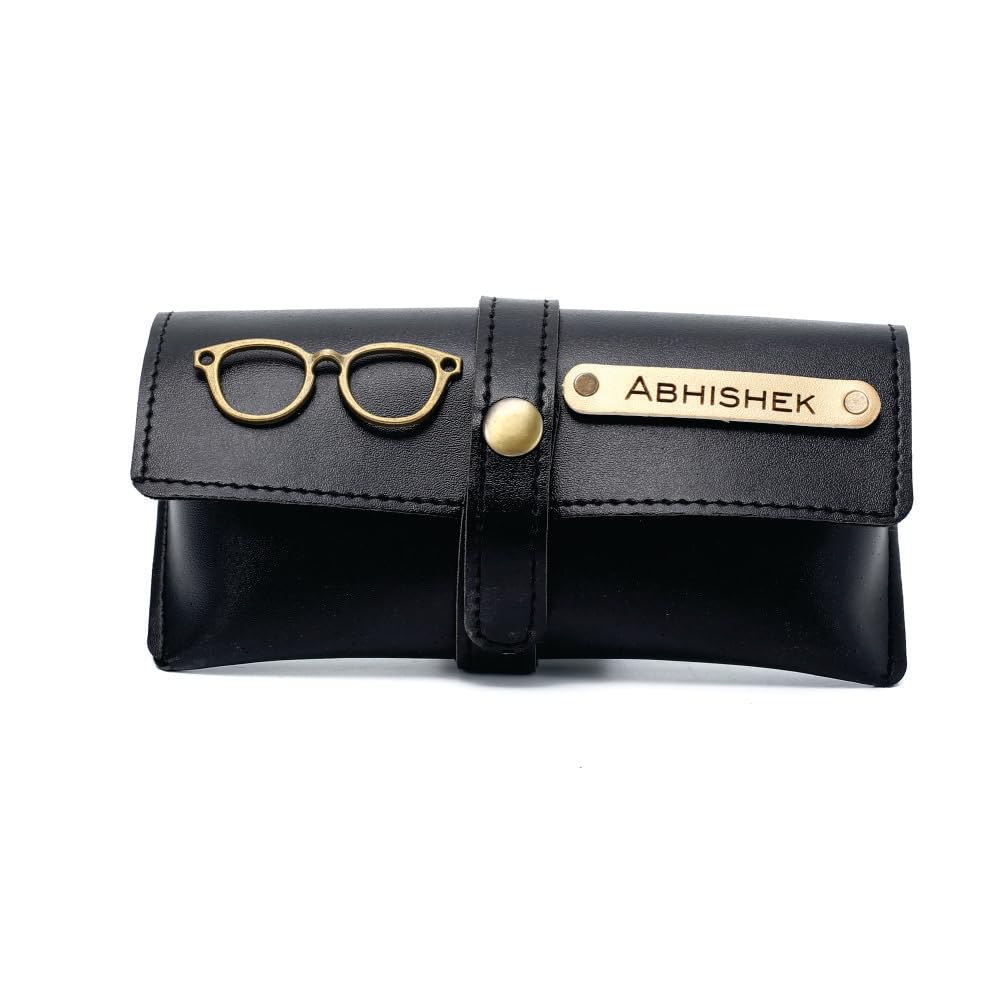 Personalised Name & Charm Leather Sunglass Case Cover for Men & Women | Hard Case Eyewear Cover- Black colour-image-24
