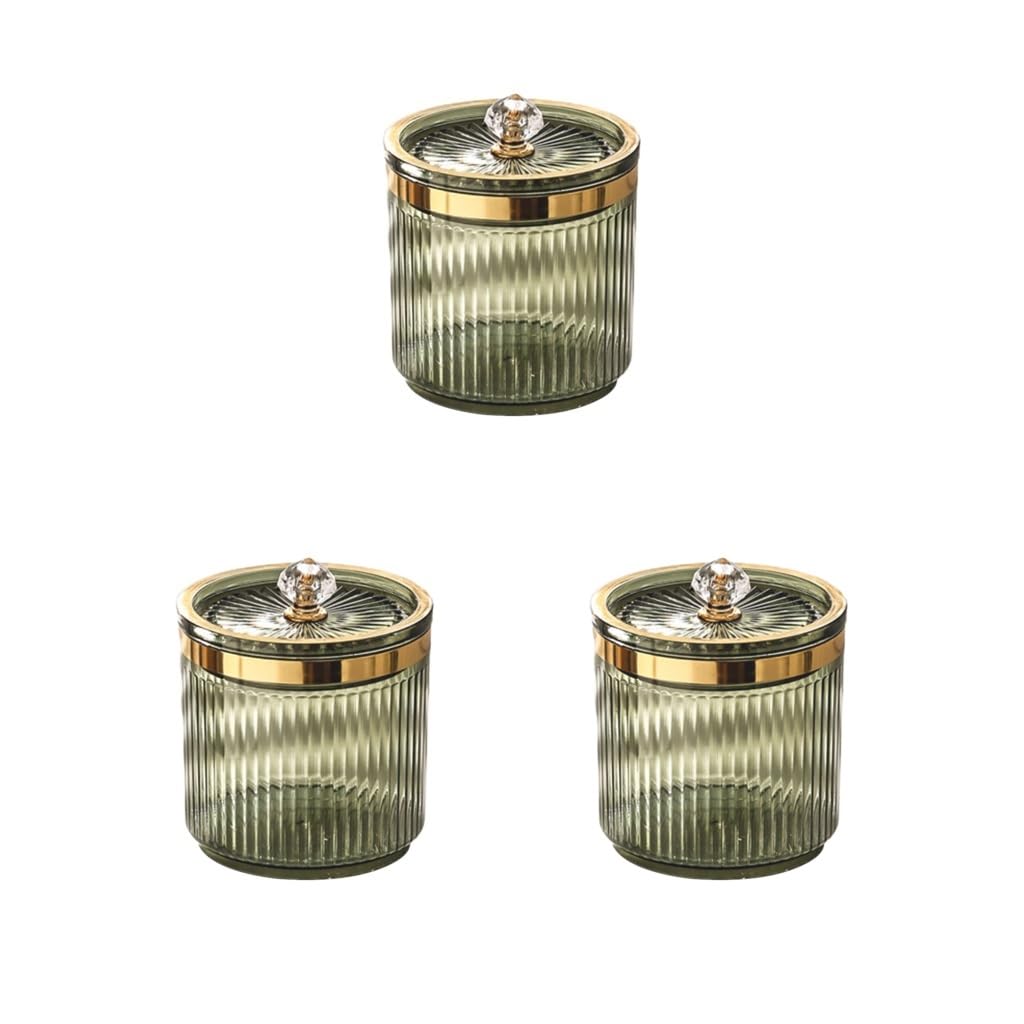 Siepificius 3 set Makeup Cotton Swab Ball Holder Jar with Lid for Countertop Desktop Dresser Green 8.5 x 11 cm
