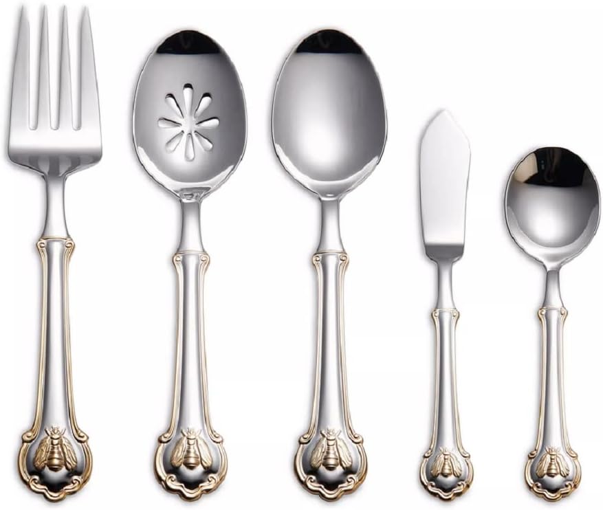 Wallace Napoleon Bee Gold Accent 18/10 Stainless Steel 5pc. Hostess Set