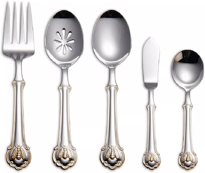 Wallace Napoleon Bee Gold Accent 18/10 Stainless Steel 5pc. Hostess Set