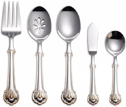 Wallace Napoleon Bee Gold Accent 18/10 Stainless Steel 5pc. Hostess Set
