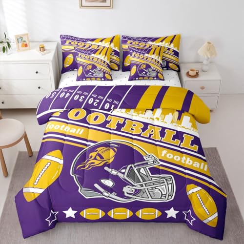 Feelyou Football 7 Pieces Comforter Sets Twin Size Kids Rugby Sports Bedding Set for All Season Football City Bed in a Bag with Comforter, Sheets, Pillowcases & Cushion Cover