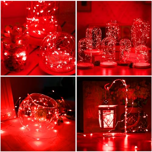 BOLWEO Valentinstag LED Lichterkette 3 Stück 2m 20Leds Rot Mini LED Lichterkette mit Batterie Kupfer Drahtlichterkette für Party, Schlafzimmer,Haus, Schlafzimmer,Hochzeit Jahrestag Party