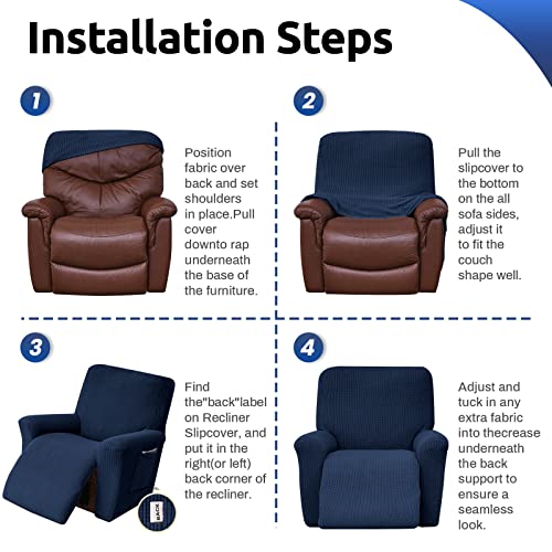 Kekuou Recliner Chair Covers Lazy Boy Recliner Covers Stretch Couch Cover Slipcovers 1 Piece Furniture Protector With Elastic Bottom For Dog,Kids.(Recliner, Navy Blue) #TOP4