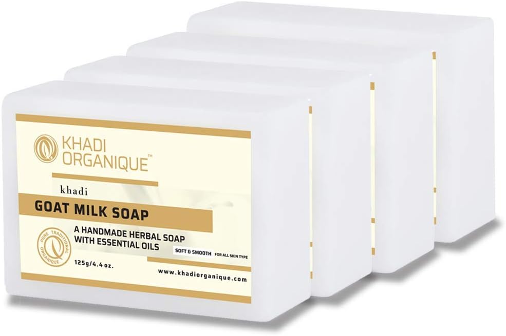 Khadi Organique Handmade Natural Goat Milk Soap Bar with essential Oils | Deep Moisturizing, Hydrating & Nourishing Formula | For Men & Women | SLS & Paraben Free | 125g Each (Pack of 4)