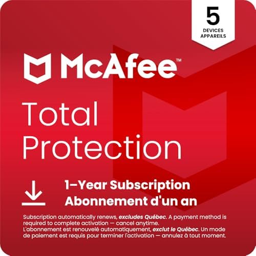McAfee Total Protection 2026 Ready | 5 Device | Cybersecurity Software Includes Antivirus, Secure VPN, Password Manager and Dark Web Monitoring | 1 Year Subscription with Auto-Renewal | Online Code