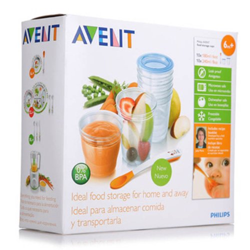 Philips Avent SCF720/10 - Pack de 10 vasos de almacenamiento de comida sin BPA, antiderrame, aptos para lavavajillas y microondas