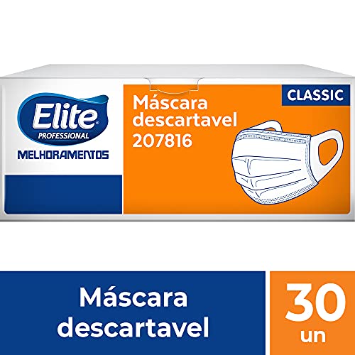 MÁSCARA DE PROTEÇÃO DESCARTÁVEL ELITE CLASSIC, Elite, Branca, pacote de 30