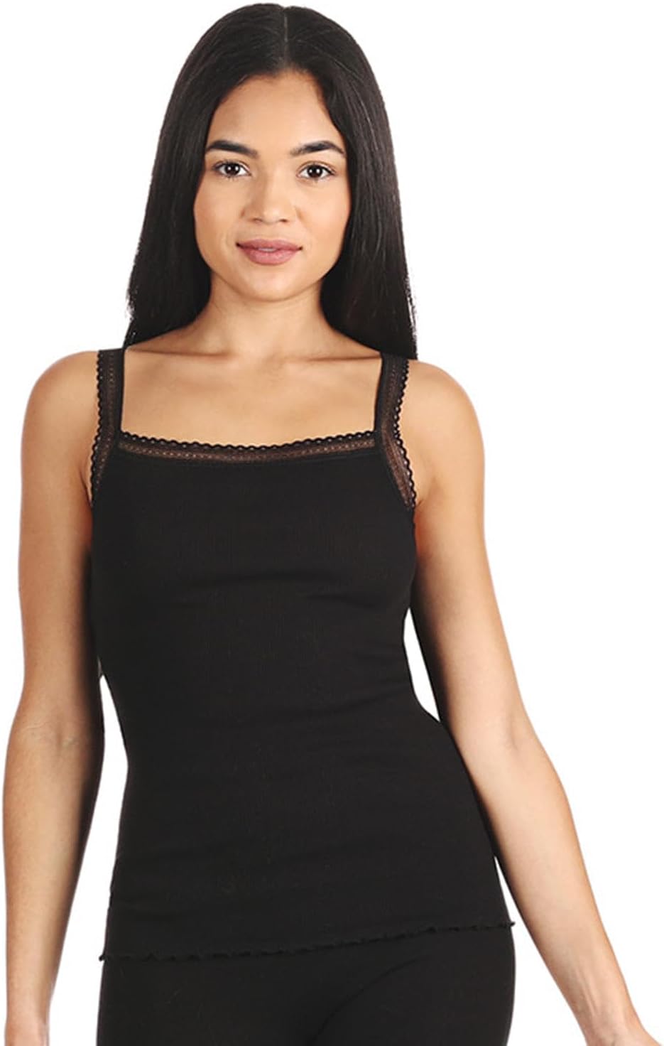 MeMoi Women's Organic Cotton Seamless Ribbed Lace Camisole