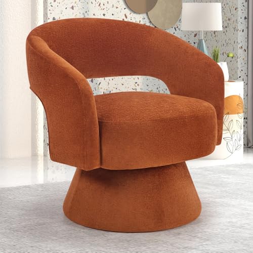 INZOY Swivel Barrel Chair with Velvet Fabric, Swivel Accent Chair with Thickened Soft Cushion, Comfy Round Swivel Chair for Living Room Bedroom, Orange