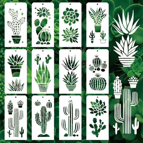 GOMAKERER 12 Pcs Plants Stencils for Painting, 12 Styles Cacti