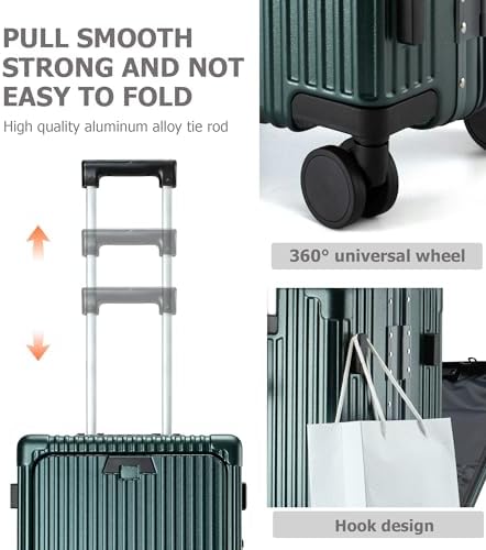 feilario Aluminium Frame PC Hard Shell Spinner Wheels Luggage,20.8"X15"X8.7 Airline Approved Built-In TSA lock Carry on Suitcase, with Cup Holder, USB Port, Phone Holder - Image 6