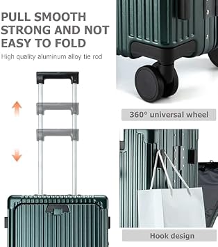 feilario Aluminium Frame PC Hard Shell Spinner Wheels Luggage,20.8X15X8.7 Airline Approved Built-In TSA lock Carry on Suitcase, with Cup Holder, USB Port, Phone Holder