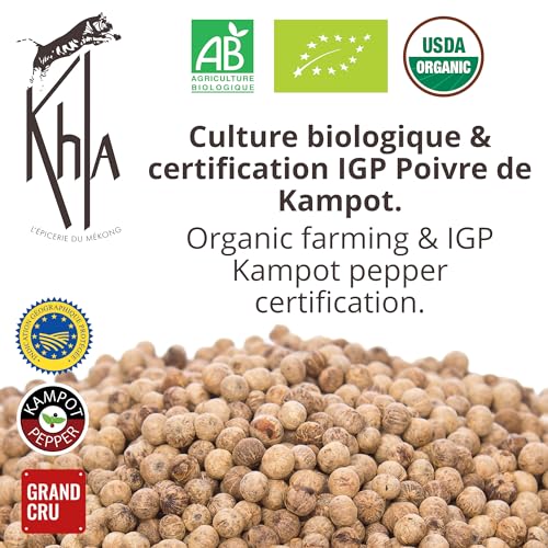 Khla - Poivre blanc de Kampot Bio - Sachet poivre en grains IGP 70g - Recharge moulin - Ingrédient Cuisine - Direct producteur - Production limitée - Epice Asie - Origine Cambodge – vue 3