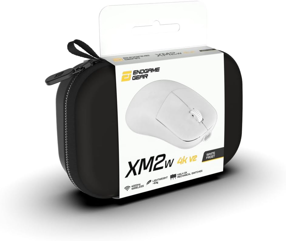 ENDGAME GEAR XM2w 4k v2 Wireless Gaming Mouse White Frost – 30K DPI Optical Sensor, 4000Hz Polling, Claw-Grip Design for Medium to Large Hands, Lightweight (63g)