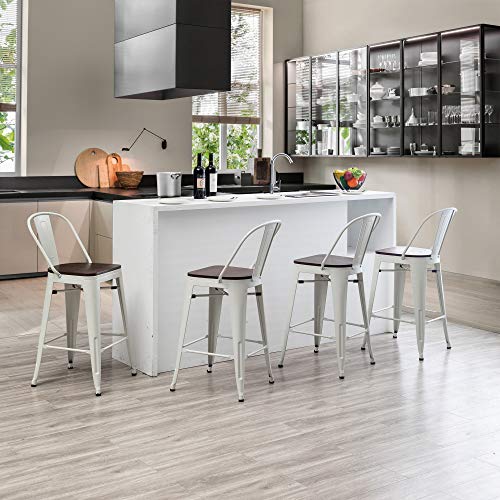 Changjie Furniture Metal Bar Stools Counter Height Stools Industrial Barstools With Backs Kitchen Dining Bar Chairs (24 Inch, White) #TOP4