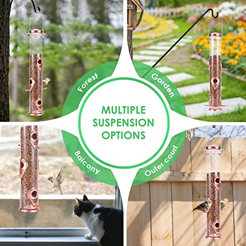 Mixxidea Metal Tube Bird Feeders For Outdoors Hanging Bird Feeders For Outside Wild Birds Feeder 6 Ports Hanging Bird Feeder Attract Birds In Your Lawn, Garden, Balcony – Rosegold - 1 Pack #TOP3