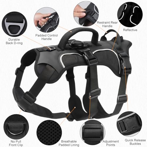 Ledeak Arnés para Perros a Prueba de Escape, Arnés de 3 Puntos Antiescape Antitirones, Chaleco Reflectante Ajustable con Mango, Chaleco Acolchado Ajustable para Perros Medianos y Grandes (Negro, XL) - imagen 2