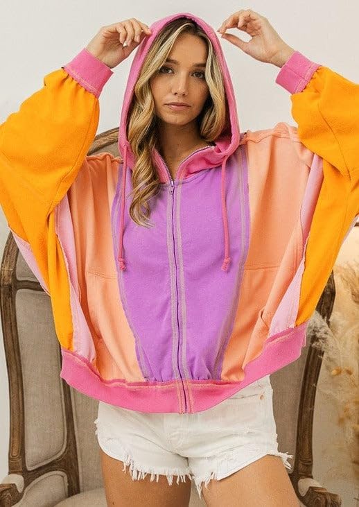 utcoco Women's 2025 Fall Zip Up Color Block Lightweight Jacket Casual Patchwork Oversized Hoodies Jackets Outwear - Image 5