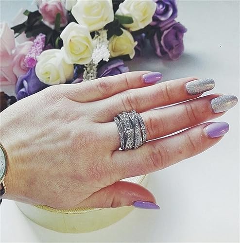 AZQ 925 Sterling Silver Shiny Half Full Diamond Ring Multilayer winding Cubic Zirconia Anniversary Rings CZ Diamond Multi Row Ring Eternity Engagement Wedding Band Ring for women (US Code 9)3