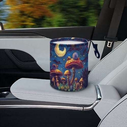 Image of Mushroom Moon Car Trash Can Reusable Foldable Hanging Portable Dustbin Bin Waste Basket Collapsible Car Accessories Interior for Car SUV Trucks Universal
