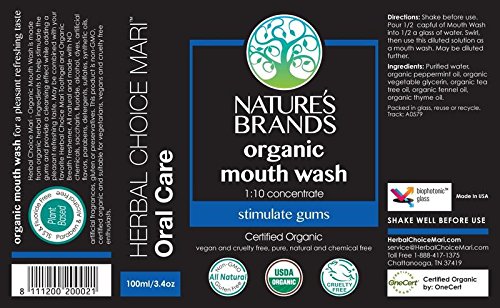 Organic Mouth Wash Concentrate by Herbal Choice Mari (3.4 Fl Oz Glass Bottle) - No Toxic Synthetic Chemicals