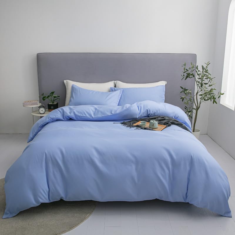 Blue Duvet Cover TC600 with Matching Pillow Cases Set Quilt Cover and Pillowcases 100% Soft Cotton Hotel Quality Extra Soft Premium Luxury Bedding Linen (King)