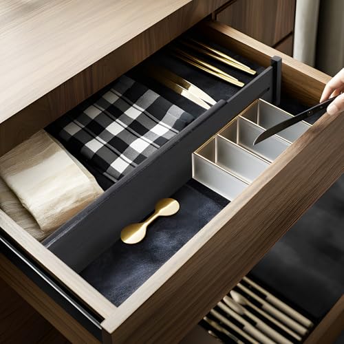 Image of Utoplike Bamboo Drawer Dividers Large, 4 inch High Kitchen Drawers Organizers | For Utensils, Clothing,Spring Loaded, Works in Bathroom, Dresser, Desk, 4 PCS, Black, Fit for 18.6 inch to 20.6 inch Inner Drawer