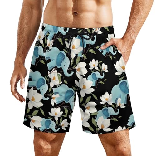 Pantalones cortos de playa para hombre con estampado de elefante y flores para el verano