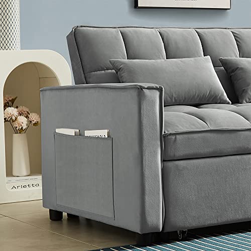 Merax Convertible Velvet Sleeper Sofa Bed, 55.2" Velvet Loveseat Modern Adjustable Pull Out Lounge Chaise Armchair With 2 Lumbar Pillows For Home Office #TOP6