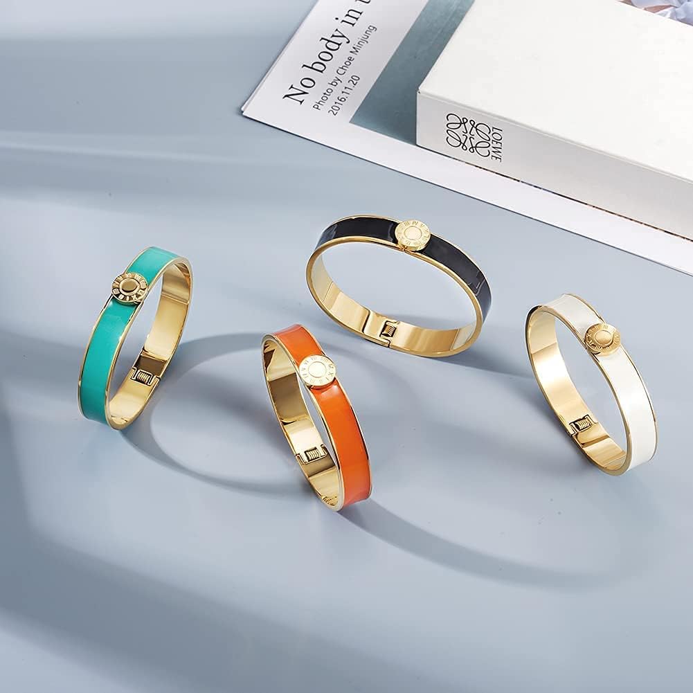 CIUNOFOR Enamel Bracelet for Women, 7.5" Inner Circ.Vintage Pop-Art Colorful Cuff Bangle, Stainless Steel Gold Plate Wide Band, Fits 6.7”–7.4” Wrists - Image 7