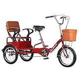 Adult Recumbent Bike,zrrcyy Foldable Tricycle For Elderly,Complete Cruiser Bike,Comfort Bikes For Seniors,Three-Wheeled Bicycles With Shopping Basket And Back Seat,16-Inch Trike Wheels ( Color : Red )
