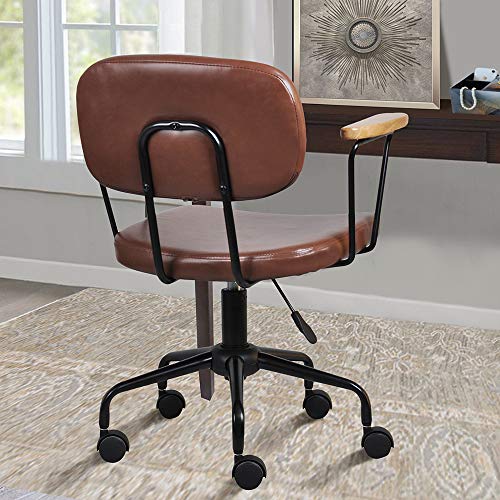 Gia Adjustable Swivel Chair With Armrests And Brown Vegan Leather Seat #TOP6