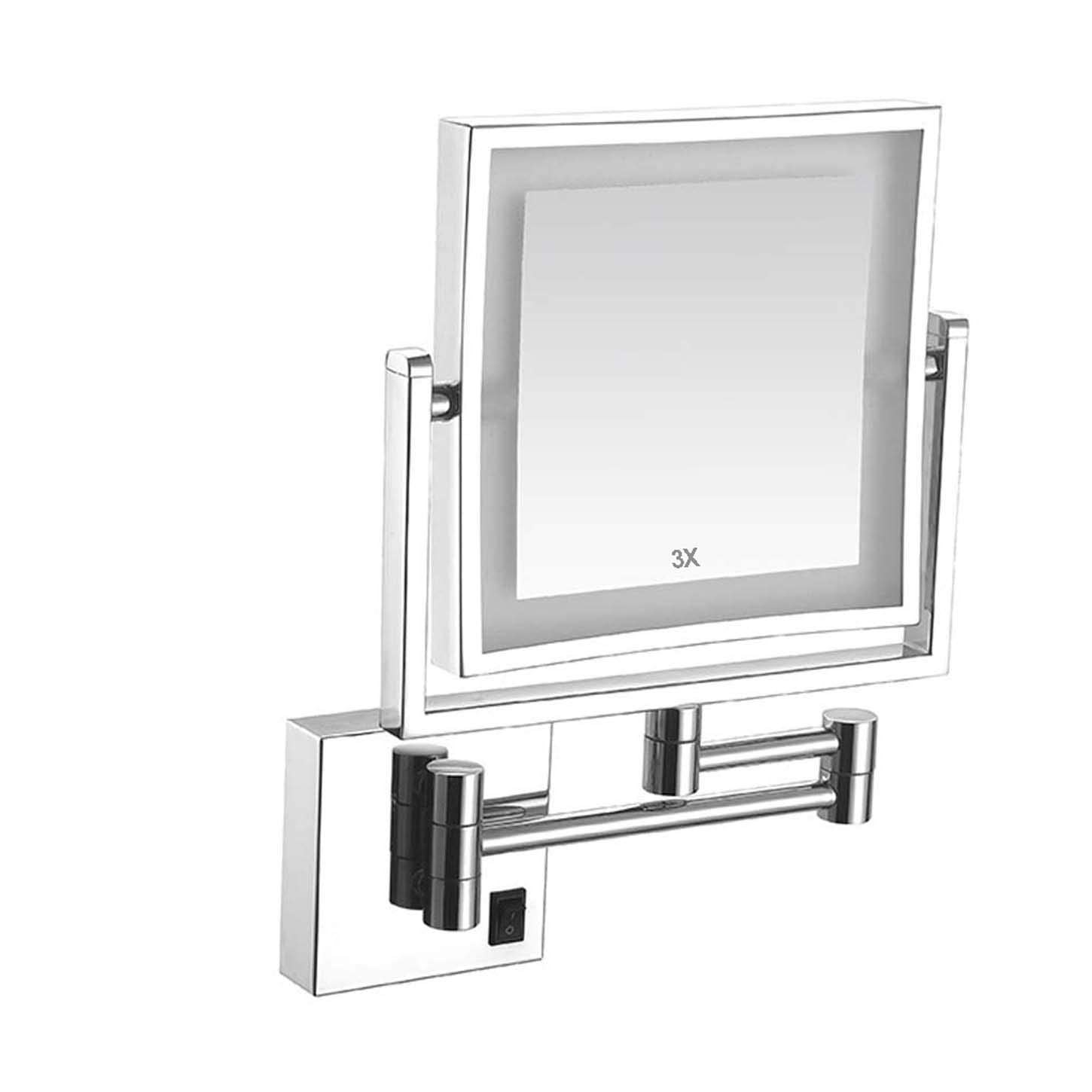 Miroir de maquillage mural LED carré 8 pouces chromé à raccordement direct